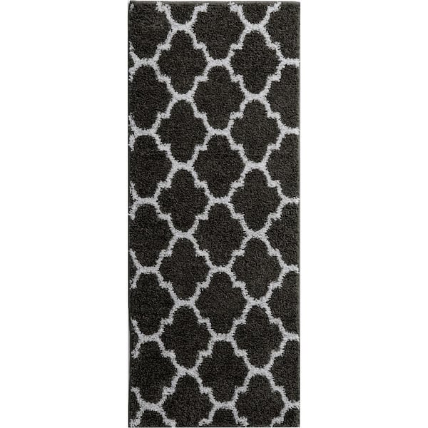 Seyward Trellis Titanium 2 ft. x 5 ft. Rectangle Indoor Shag Runner Rug