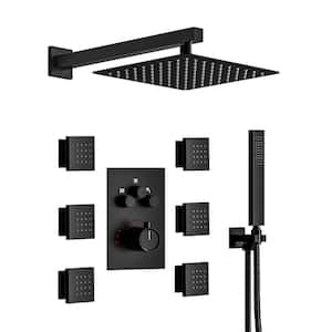 7-Spray Patterns Shower Faucet Set 12 in. Wall Mount Dual Shower Heads 2.5 GPM with 6-Jets in Matte Black
