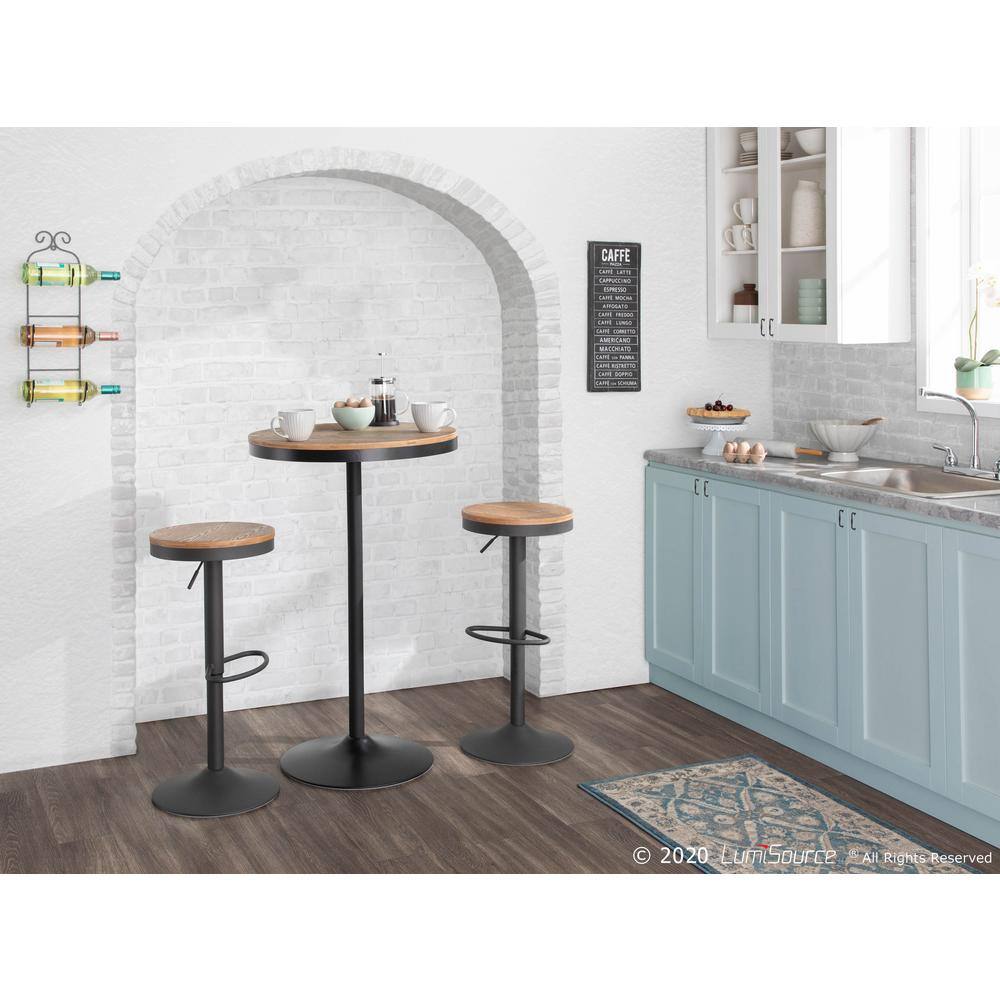 Dakota Adjustable Industrial Swivel Barstool in Grey Metal and Bamboo