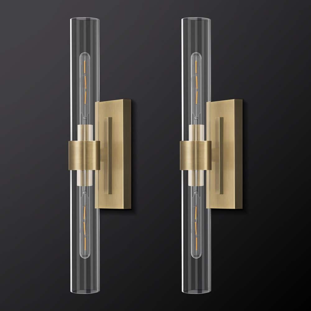 KLOOOR 24.3 in. x 4.72 in. 2-Light Bronze Gold Wall Sconce, Vanity ...