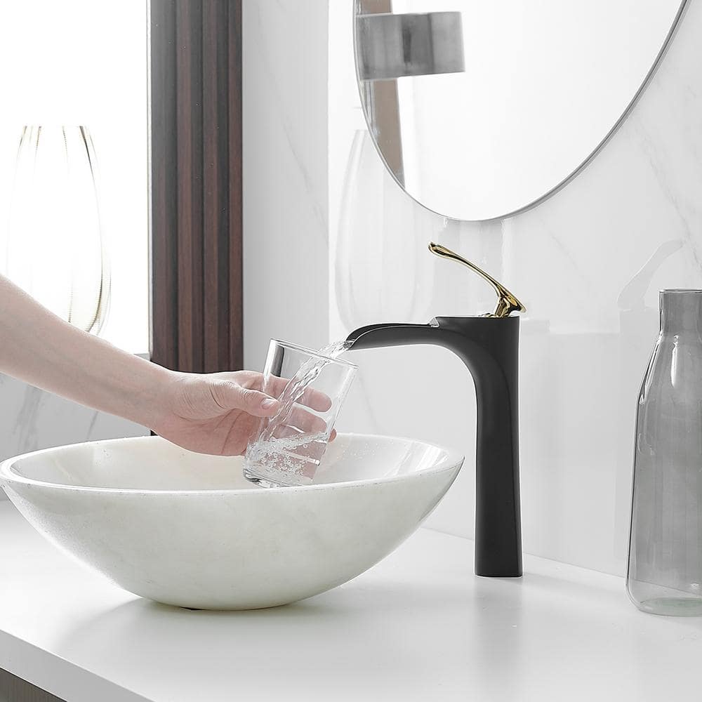 Matte Black and Gold Single Handle Vessel Sink Faucet