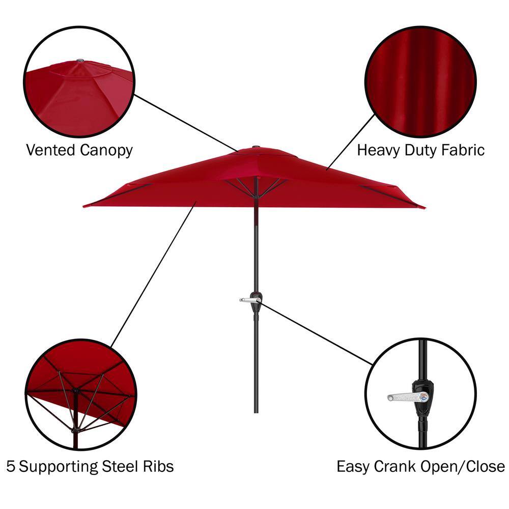 Ruby Red 9ft Half Round Outdoor Patio Umbrella with Crank
