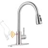 WOWOW Touchless Single Handle Pull Down Sprayer Kitchen Faucet with Deck Plate in Brushed Nickel 2310301-DC