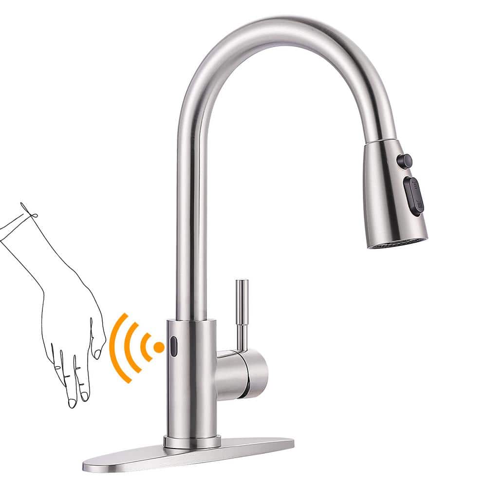 Touchless Single Handle Pull Down Sprayer Kitchen Faucet with Deck Plate in Brushed Nickel price history on PriceWatchPro