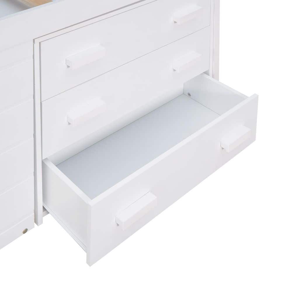 White Twin Size Pine Loft Bed with Storage Drawers