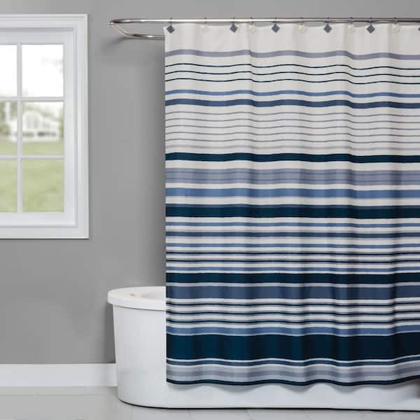 Saturday Knight Cubes Stripe 72 in. Shower Curtain in Blue