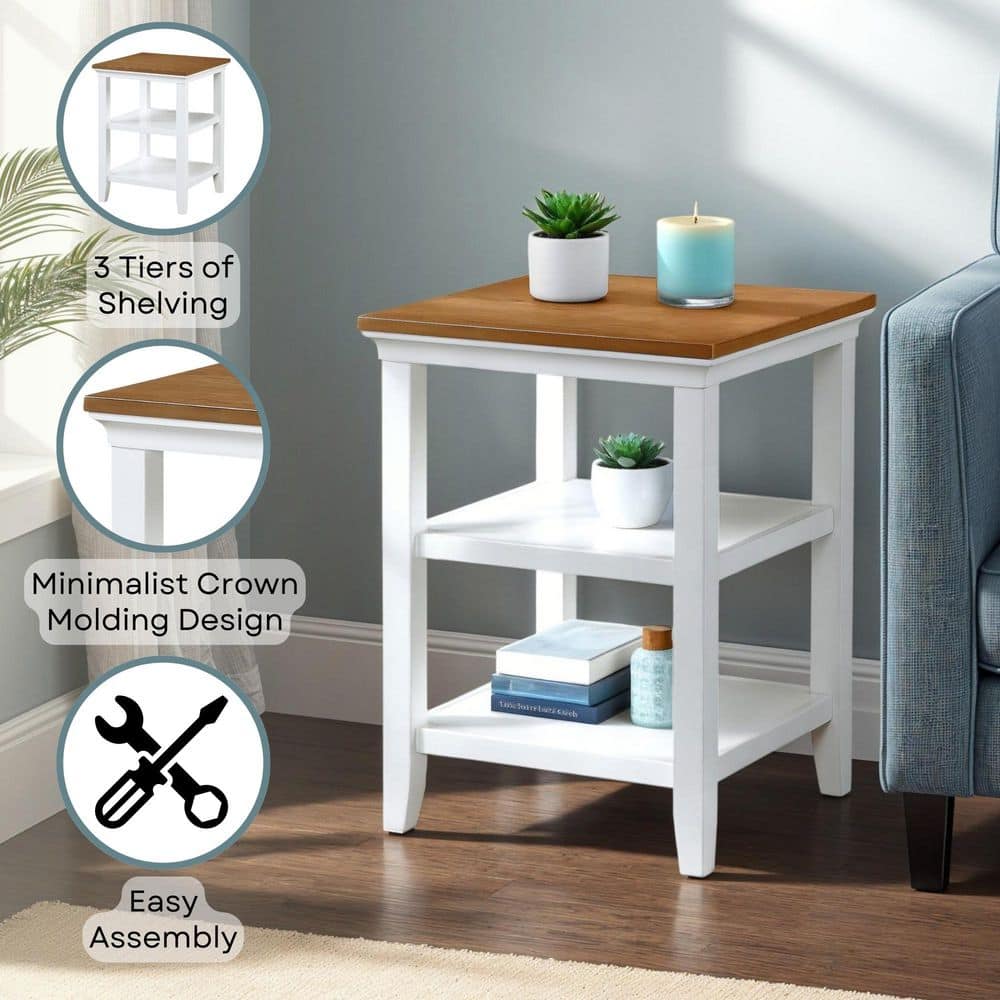 Tribeca Driftwood & White Square End Table with Storage Shelves