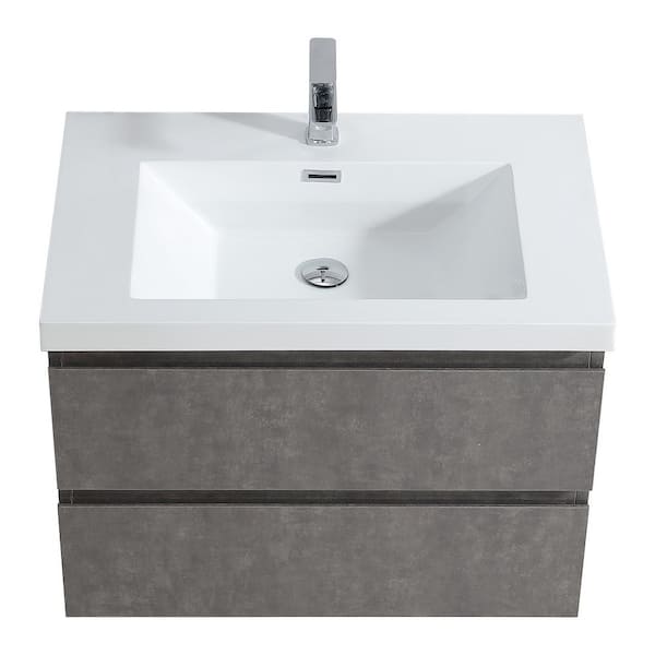 30 in. x 19.5 in. D x 22 in. H Single Sink Float Wall Mount Bath Vanity in Grey with White Acrylic Top