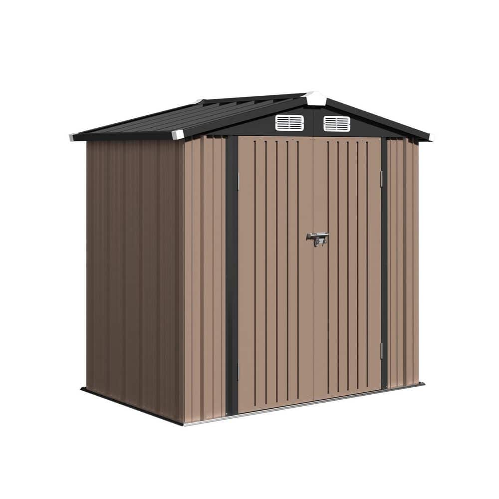 Sizzim 6 ft. W x 4 ft. D Brwon Metal Storage Shed with Plastic