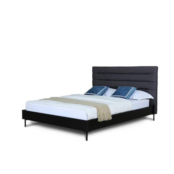 Schwamm Mid-Century Modern Gray Woven Blend Upholstered Ash Wood Frame Queen-Size Platform Bed