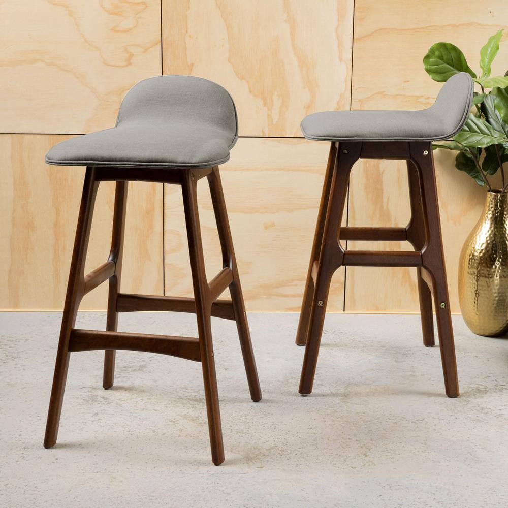 Mid-Century Modern Upholstered Dark Beige Barstools, Set of 2