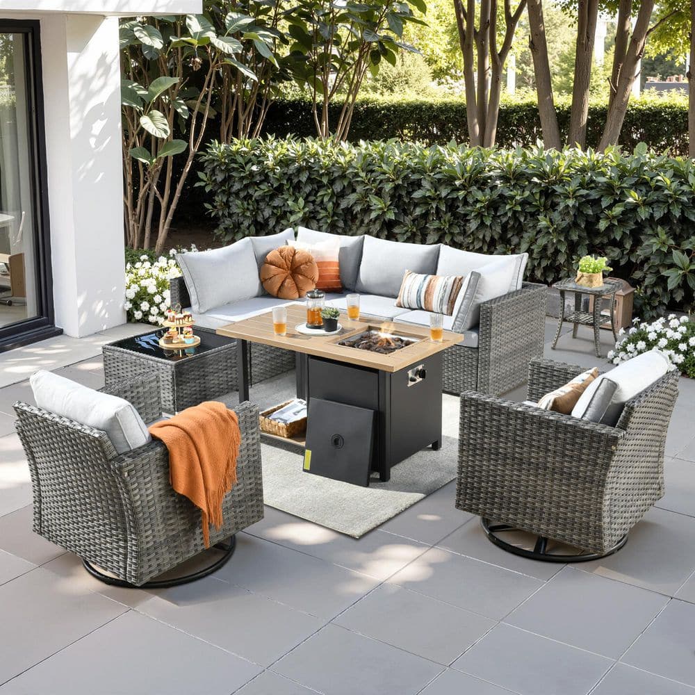 Sanibel Gray 9-Piece Wicker Outdoor Patio Conversation Sofa Set with a Storage Fire Pit and Light Gray Cushions price history on PriceWatchPro