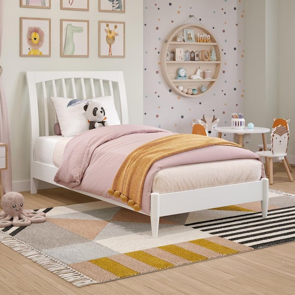 AFI Orleans White Solid Wood Frame Twin Low Profile Sleigh Platform Bed