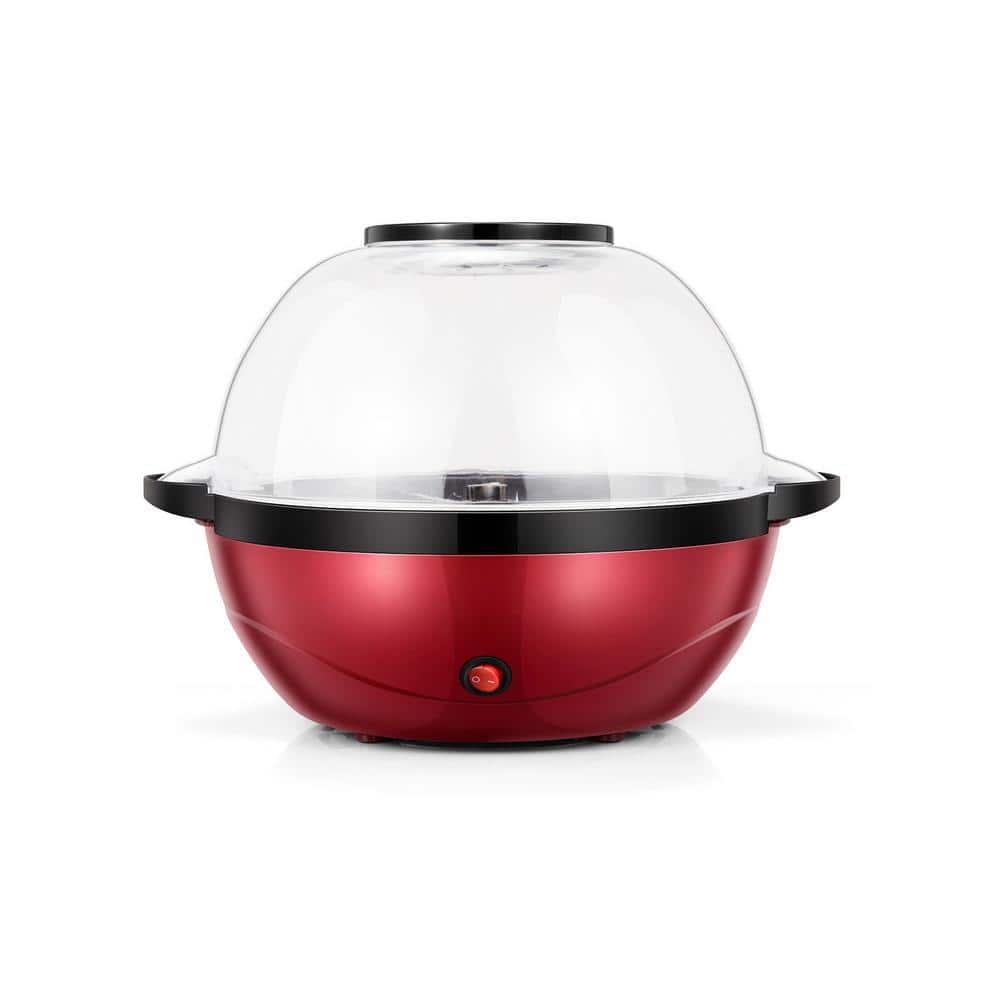 850-Watt 6QT Red Oil Stirring Popcorn Machine Popcorn Poppers with Nonstick