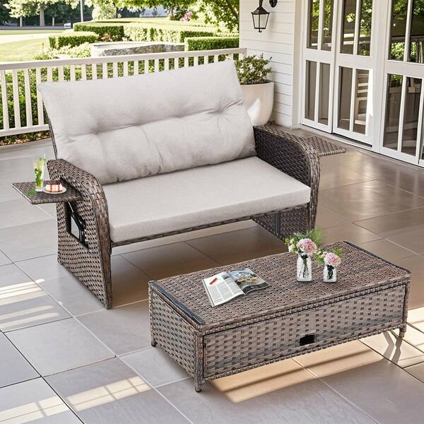 Opohoro Wicker Patio Outdoor Daybed with Loveseat and