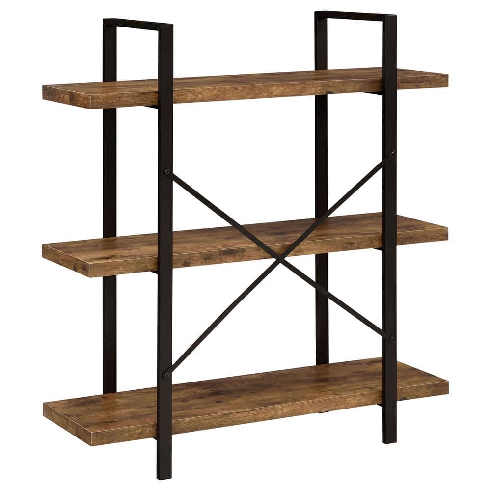 Transitional Black and Brown Wood 3-Shelf Bookcase