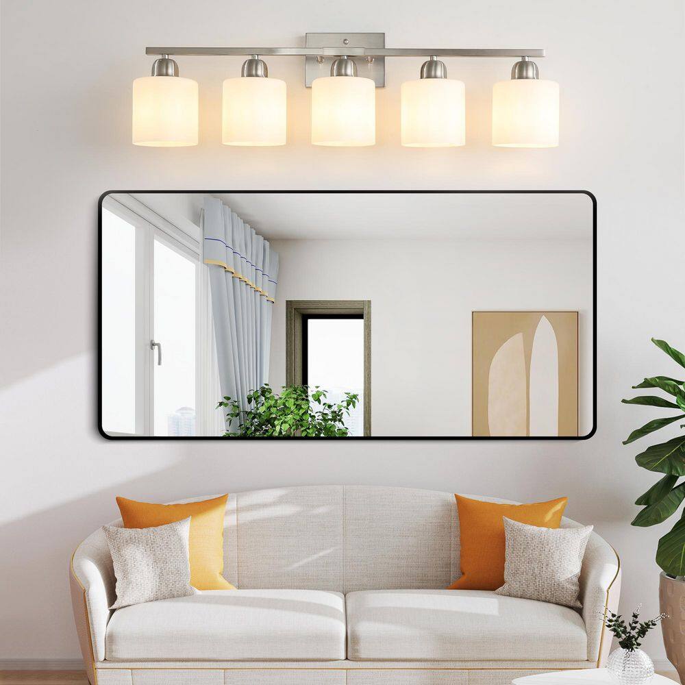 31.5 in. W 5-Light Nickel Vanity Light, Bathroom Wall Light Fixture with Frosted Glass Shades price history on PriceWatchPro