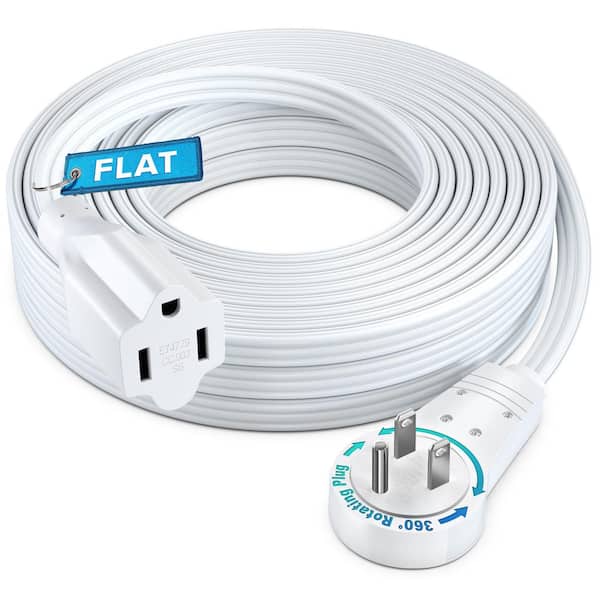 30 ft. 16/3 Light Duty Indoor Extension Cord with 360° Rotating Flat Plug Flat Wire, 13Amps, White