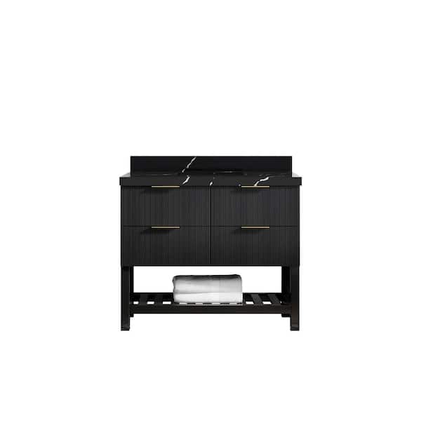 Willow Collections Catalina 42 in. W x 22 in. D x 36 in. H Single Sink Bath Vanity in Black with 2 in. Calacatta Black Top