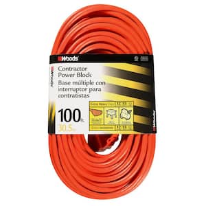 100 ft. 14/3 SJTW Multi-Outlet (3) Outdoor Heavy-Duty Extension Cord, Orange