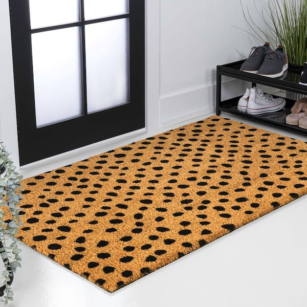 Peater Classic Casual Commerical Natural Coir Natural/Black Dot 3 ft. x 6 ft. Indoor/Outdoor Runner Rug