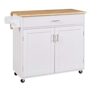 Oasis White Wood 39 in. Kitchen Island with Rubber Wood Top, Spacious Drawer with Divider and Internal Storage Rack