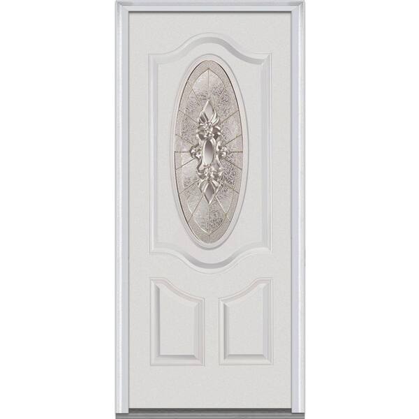 MMI Door 36 in. x 80 in. Heirloom Master Right Hand Oval Lite 2-Panel Deluxe Classic Primed Fiberglass Smooth Prehung Front Door