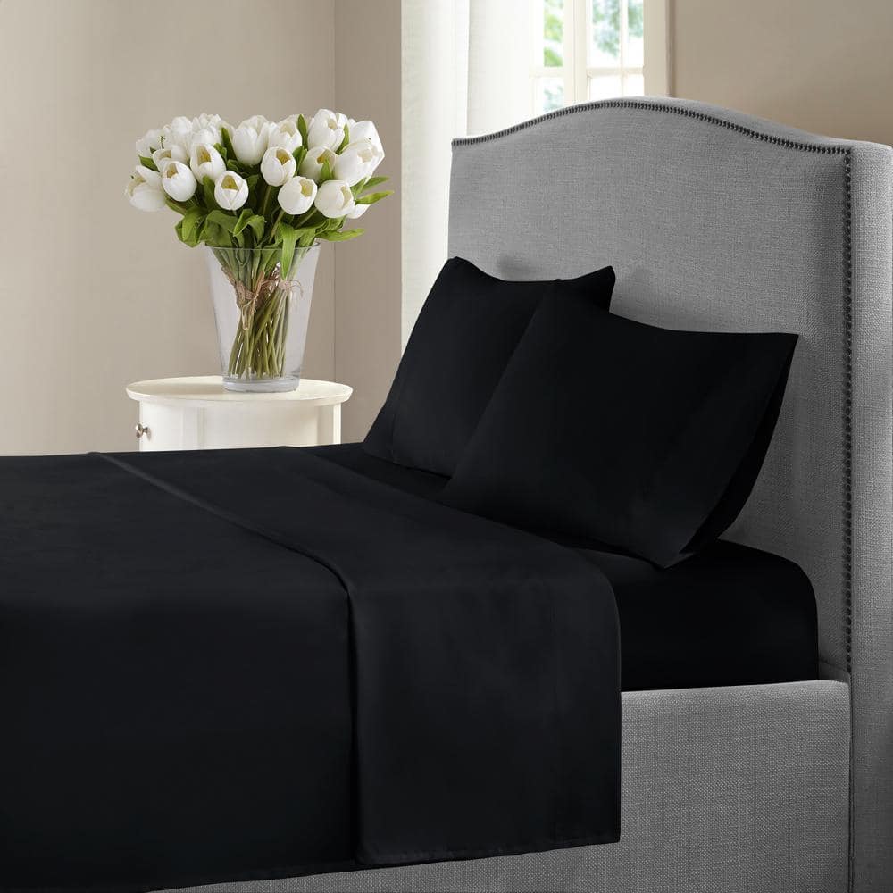 Black 1200-Thread Count Deep Pocket Solid Cotton King Sheet Set