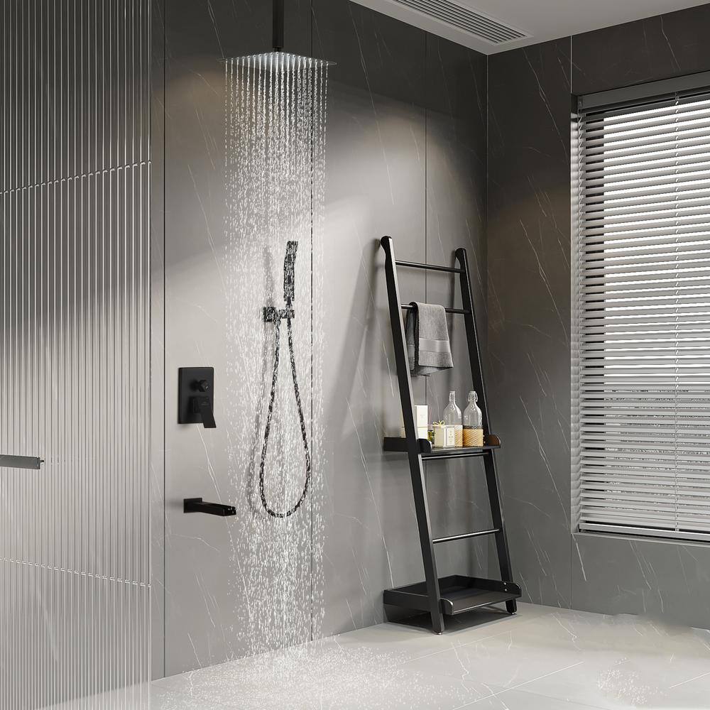 Matte Black 10-Inch Ceiling-Mounted Shower System with Handheld and Tub Filler