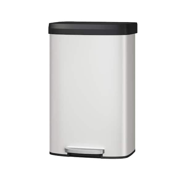 21.1 gal. White Metal Step-On Kitchen Trash Can with Liner Rim, Rear Handle, Soft Close Plastic Lid for Dining Room