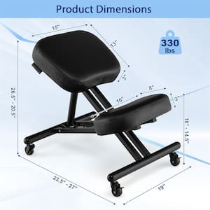 Polyurethane Upholstered Ergonomic Task Kneeling Chair in Black with Armless