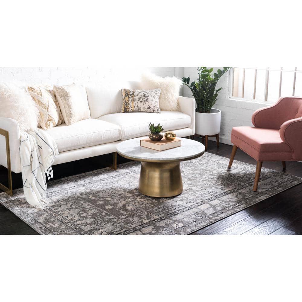 Reversible Easy Care Gray Synthetic 6' x 9' Area Rug