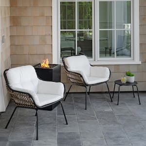 Naya 4-Piece Steel Patio Fire Pit Set in White Featuring a 40,000 BTU Column Fire Pit