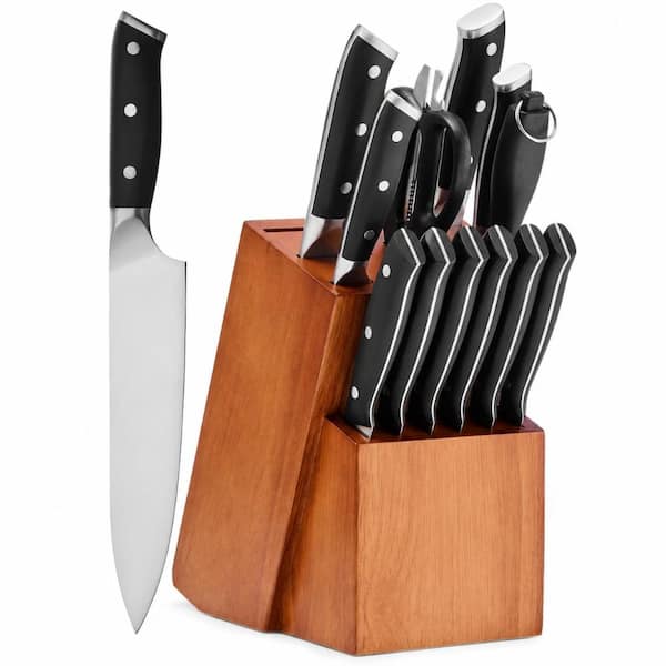 14-Piece Kitchen Knife Set with Oak Wood Block, 3Cr13 Stainless Steel Chef Santoku Bread Paring Steak