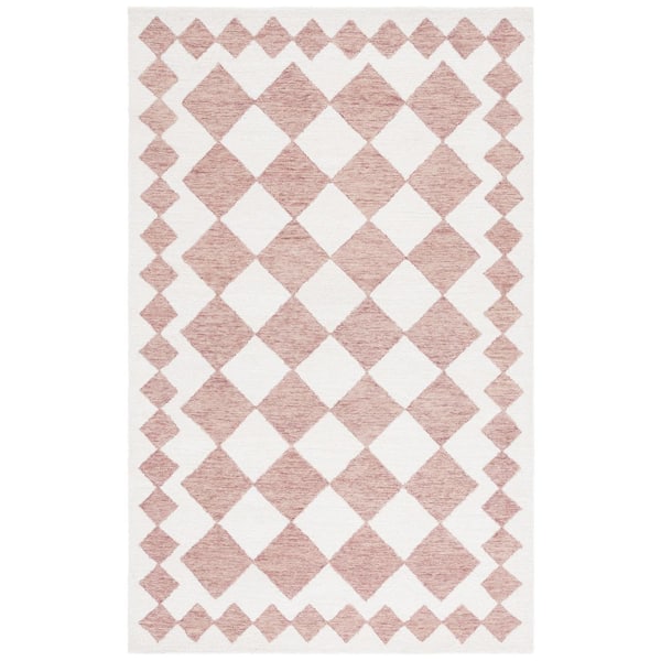 Border Area Rug Pink SAFAVIEH Ebony 6 ft. x 9 ft. Pink/Ivory Geometric Border Diamond Area ...