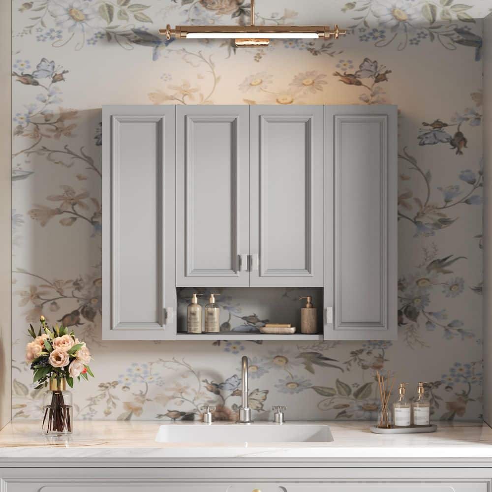 36 in. W x 7 in. D x 28.7 in. H Bathroom Storage Wall Cabinet in Gray with 5-Adjustable Shelves, Open Shelving Design price history on PriceWatchPro