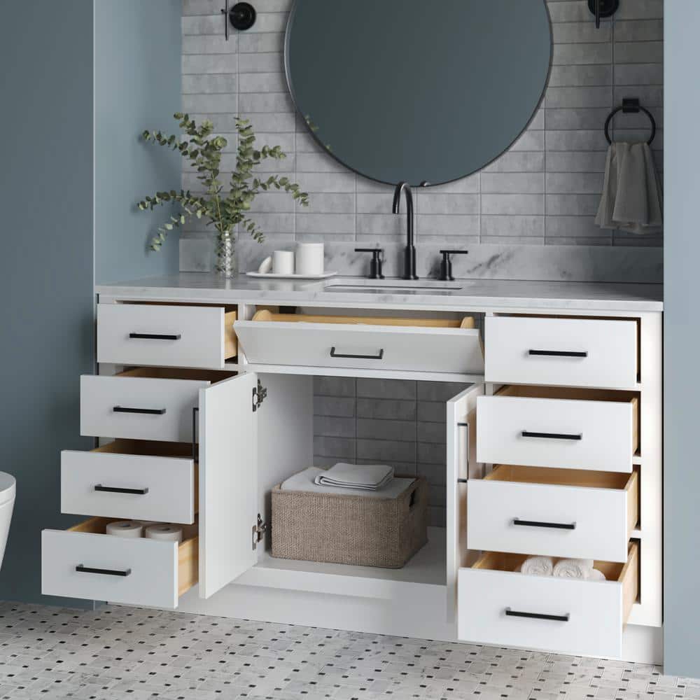 Hepburn 61" White Marble Top Single Basin Vanity Set