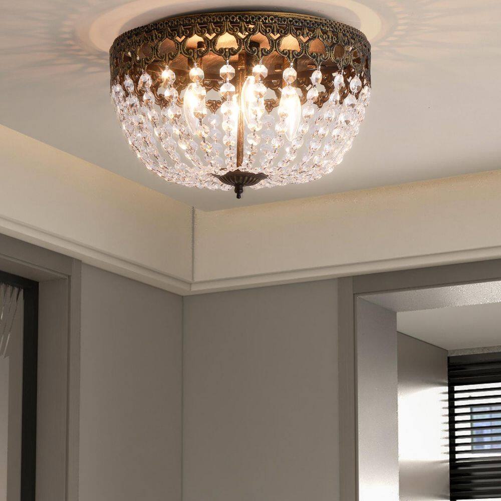 Portland 4-Light 15 in. Gold Crystal Glam Flush Mount Lighting Hallway Bedroom Ceiling Lights Fixtures price history on PriceWatchPro