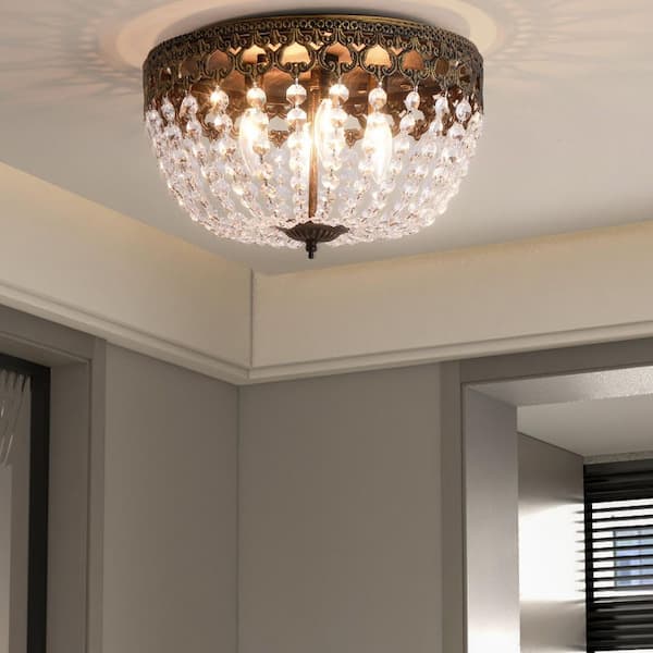 Maxax Portland 4-Light 15 in. Gold Crystal Glam Flush Mount Lighting Hallway Bedroom Ceiling Lights Fixtures