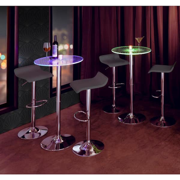 Lumisource Spyra-Ale 3-Piece Chrome Metal, Grey Faux Leather, and Clear Acrylic Top Bar Set