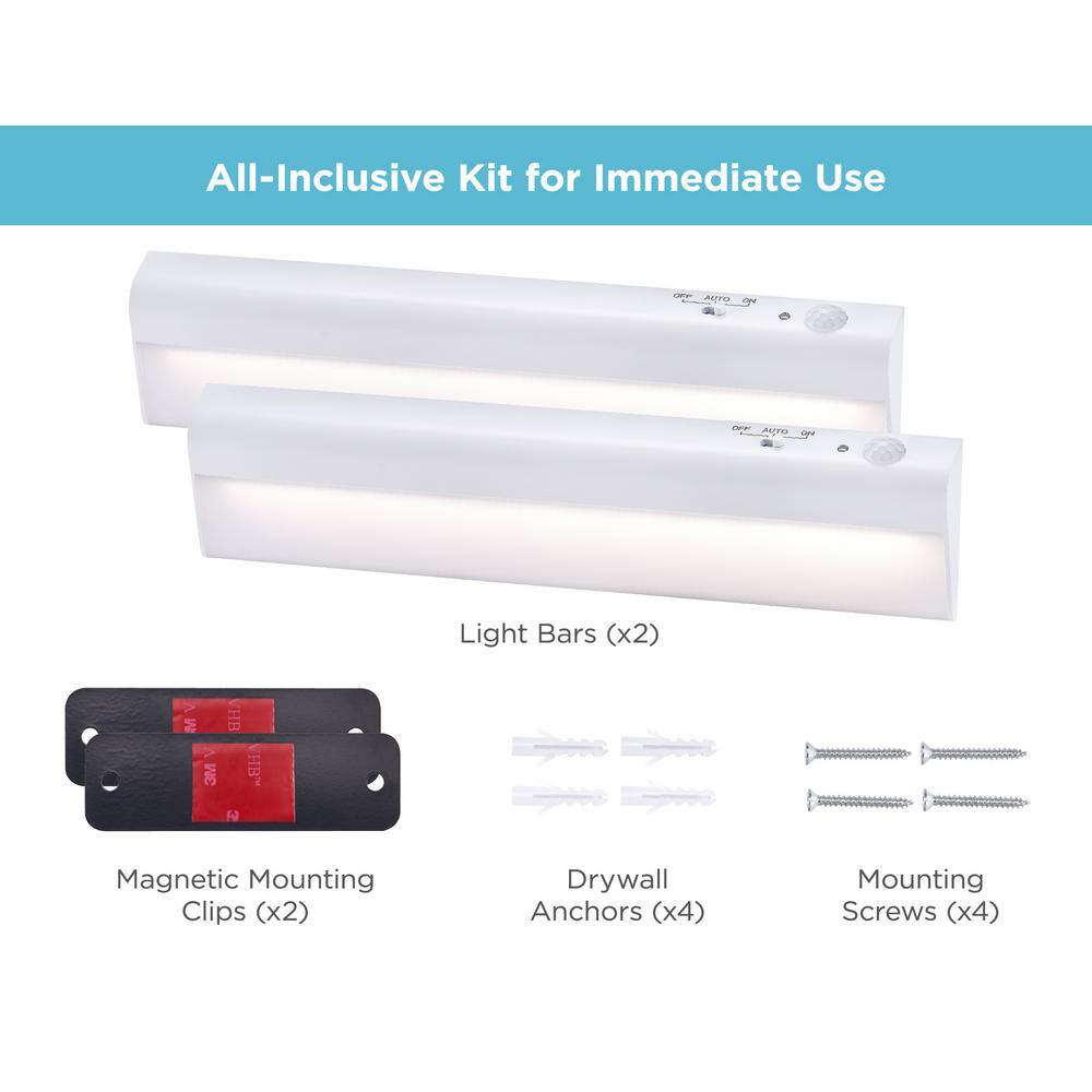White Battery Operated 9'' LED Under Cabinet Light Bar Kit
