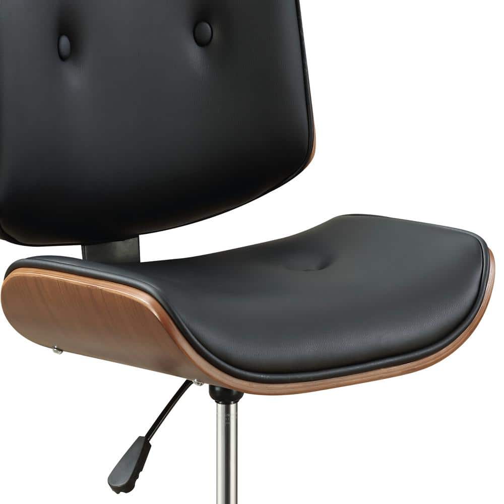Black Faux Leather Walnut Swivel Office Chair