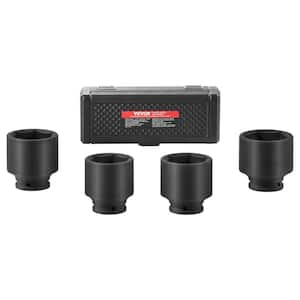 Axle Nut Impact Socket Set, 1/2 in. Drive 6-Point 4-Piece SAE Spindle Nut Socket Set, CR-MO Heat Treated