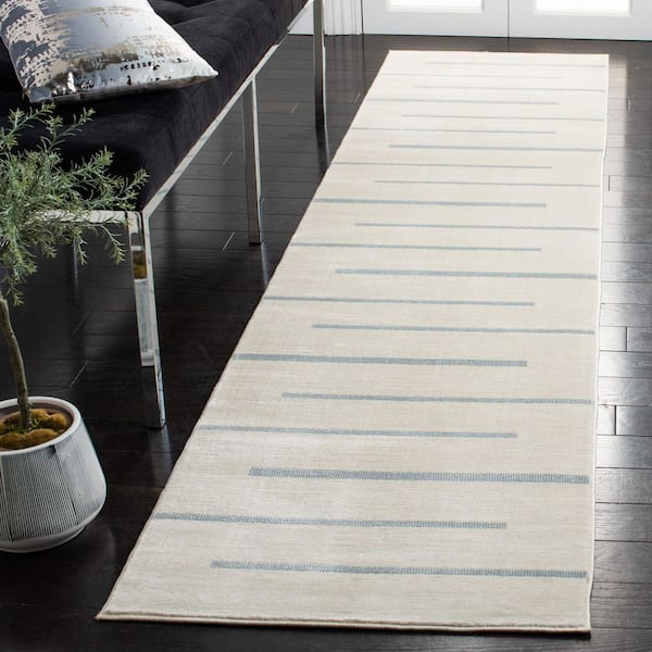 Orwell 2 ft. x 9 ft. Ivory/Blue Abstract Striped Runner Rug
