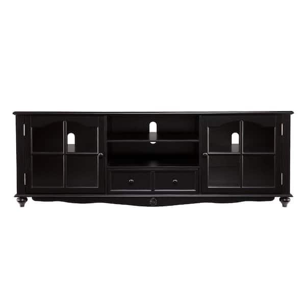 Southern Enterprises Lenox 69 in. Antique Black Wood TV Stand with 1 Drawer Fits TVs Up to 67 in. with Cable Management