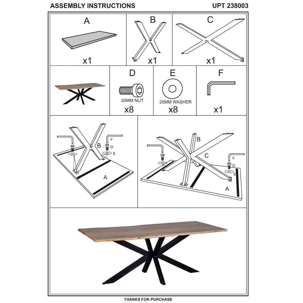 79" Rectangular Live Edge Mango Wood Dining Table with Black Crossed Legs