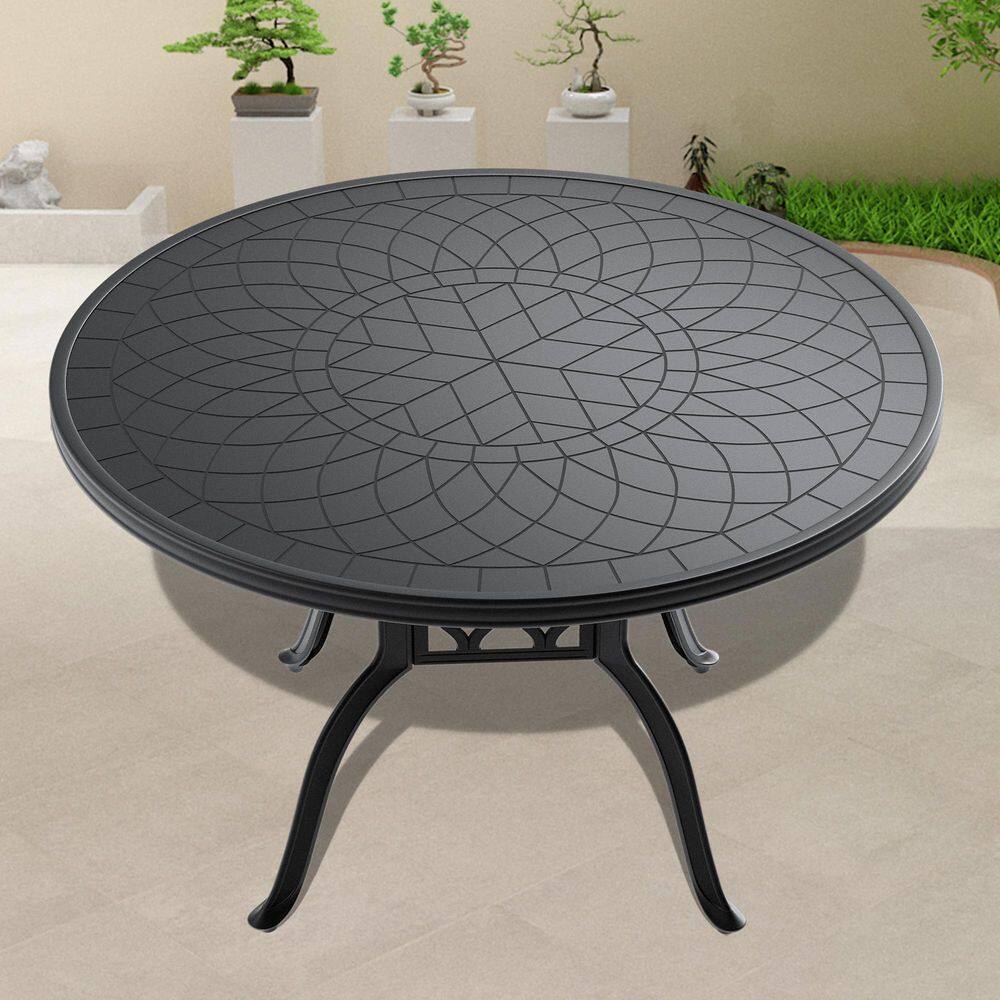 47.2 inch Black Frame Cast Aluminum Patio Dining Table With Carved Texture on the Tabletop price history on PriceWatchPro
