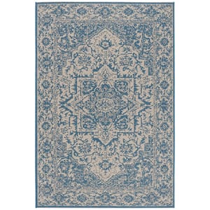 Linden Cream/Blue 4 ft. x 6 ft. Floral Medallion Border Area Rug