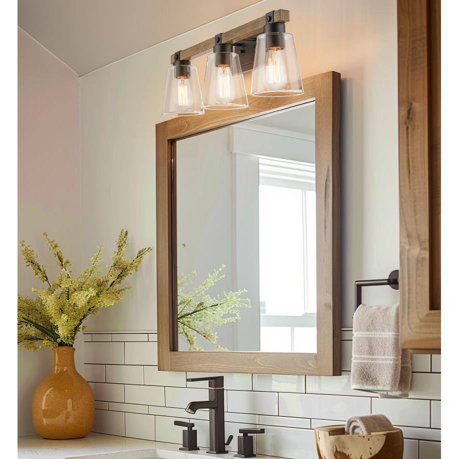 Asher 23" Black and Smoked Birch Wood Bathroom Vanity Light Set