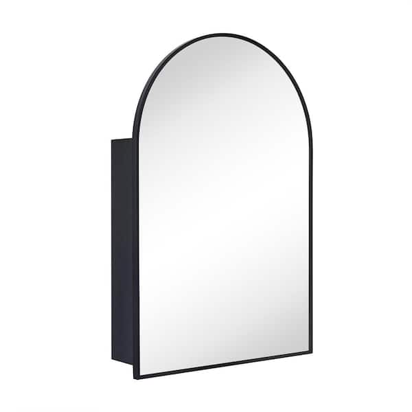 TEHOME 20 in. W x 30 in. H Arched Metal Framed Recessed and Surface Medicine Cabinet with Mirror in Matt Black